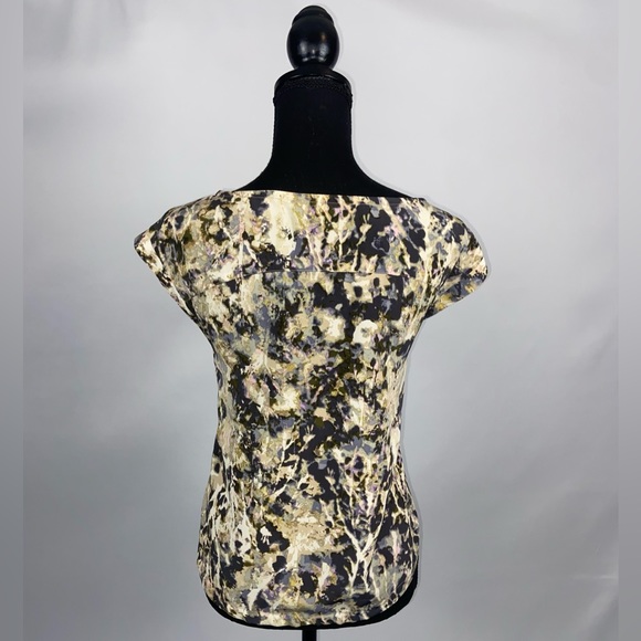 Blouse Top Abstract Size XS French Connection Olive Green & Tan - Picture 5 of 9